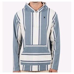 Hurley Men's Size Large OG Hooded Poncho - Barely Bone Blue & Cream Striped